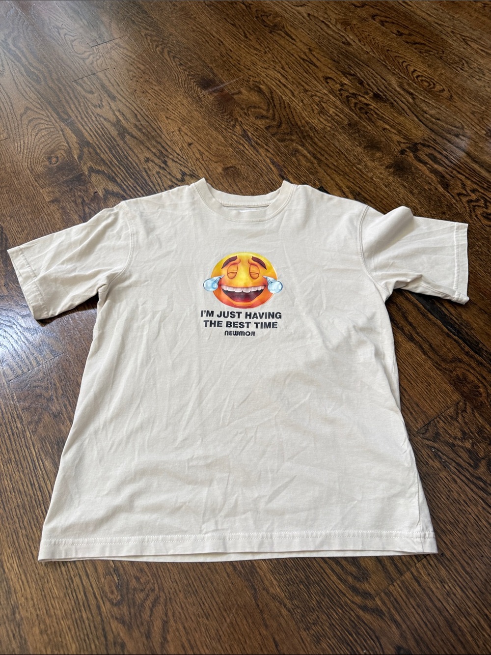 Zara Cream Emoji Graphic Tee with Laughing Face